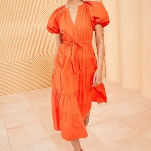 Ulla Johnson Vibrant Orange Midi Dress